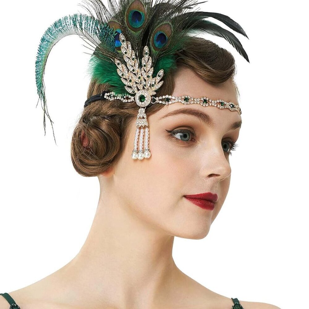 1920s Flapper Feather Headband Roaring 20s Showgirl Gatsby Headpiece
